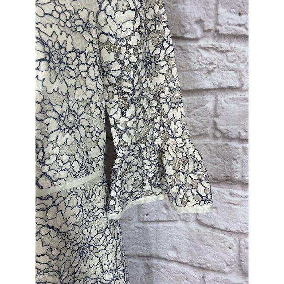 Draper James Lace Dress Womens 0 Ivory Blue Lined Embroidered Bell Sleeve 9528 - Picture 7 of 9